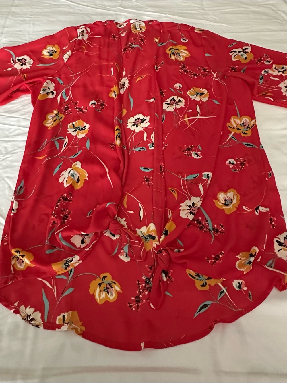 Maurices Red Floral Tie-Front Tunic